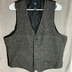 Gap Vest Mens Large Grey Herringbone Waistcoat Formal Good Textured Layering